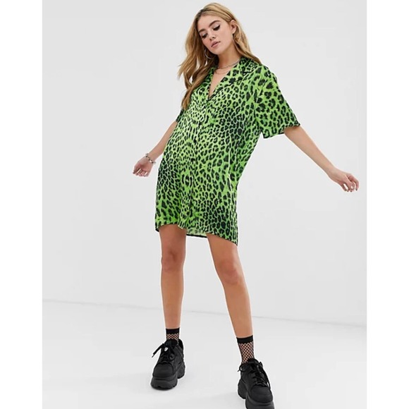 green emerald velvet dress Green with Black Leopard Angel Sleeve Midi Tea Dress Scamp & Dude main image 0